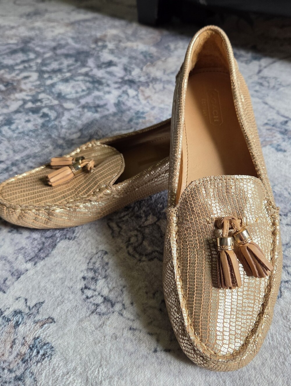 Coach Women's Gold Metallic Tassel Loafers